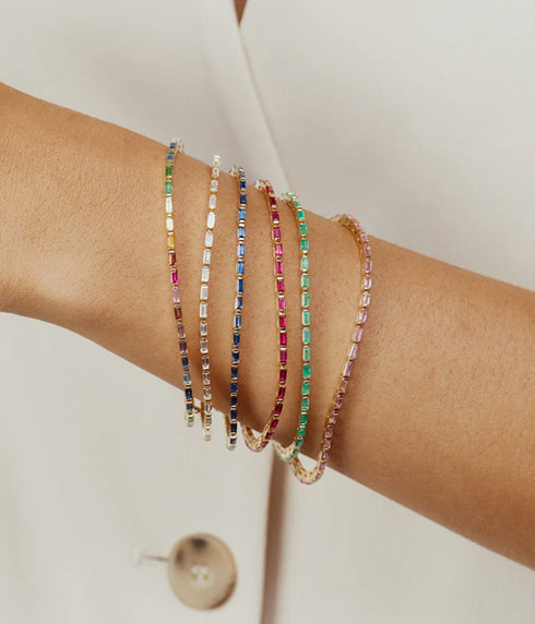 Rainbow Baguette Tennis Bracelet - Yellow Gold